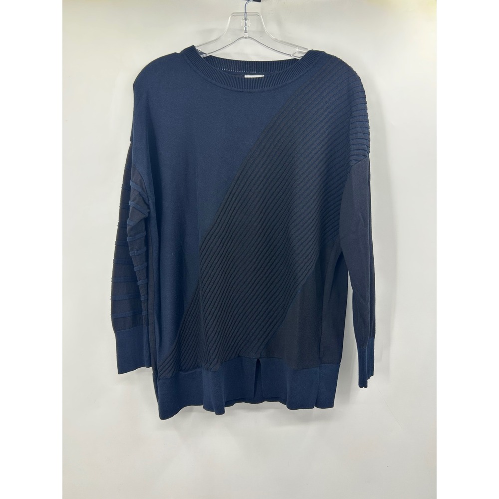 Planet by Lauren G Navy Black Colorblock Pima Cotton Modal Sweater One Size